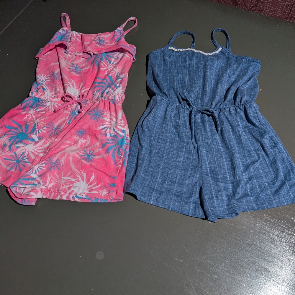 Pink Floral and Blue Denim Kids Romper Set Size 6/6x